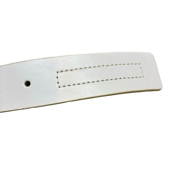 Ladies White Genuine Leather Belt with Silver Hardware Size XL - Picture 2 of 14